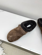 ALAIA 26S MULE IN DARK BROWN SUEDE AND WOOL