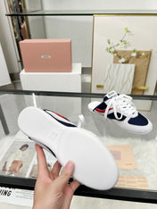 GYMNASIUM SNEAKERS MULES IN OFF WHITE SUEDE AND NAVY BLUE TECHNICAL FABRIC