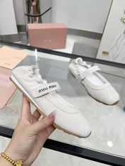 RUCHES NAPPA BALLERINAS IN OFF WHITE SUEDE