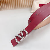Vlogo Brown Black White Stone Silver Buckle Belt 40mm Wine Beige Leather