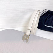 CC BELT 20 MM IN BEIGE CREAM SMOOTH CALFSKIN GOLD HARDWARE ATTACH RHINSTONE