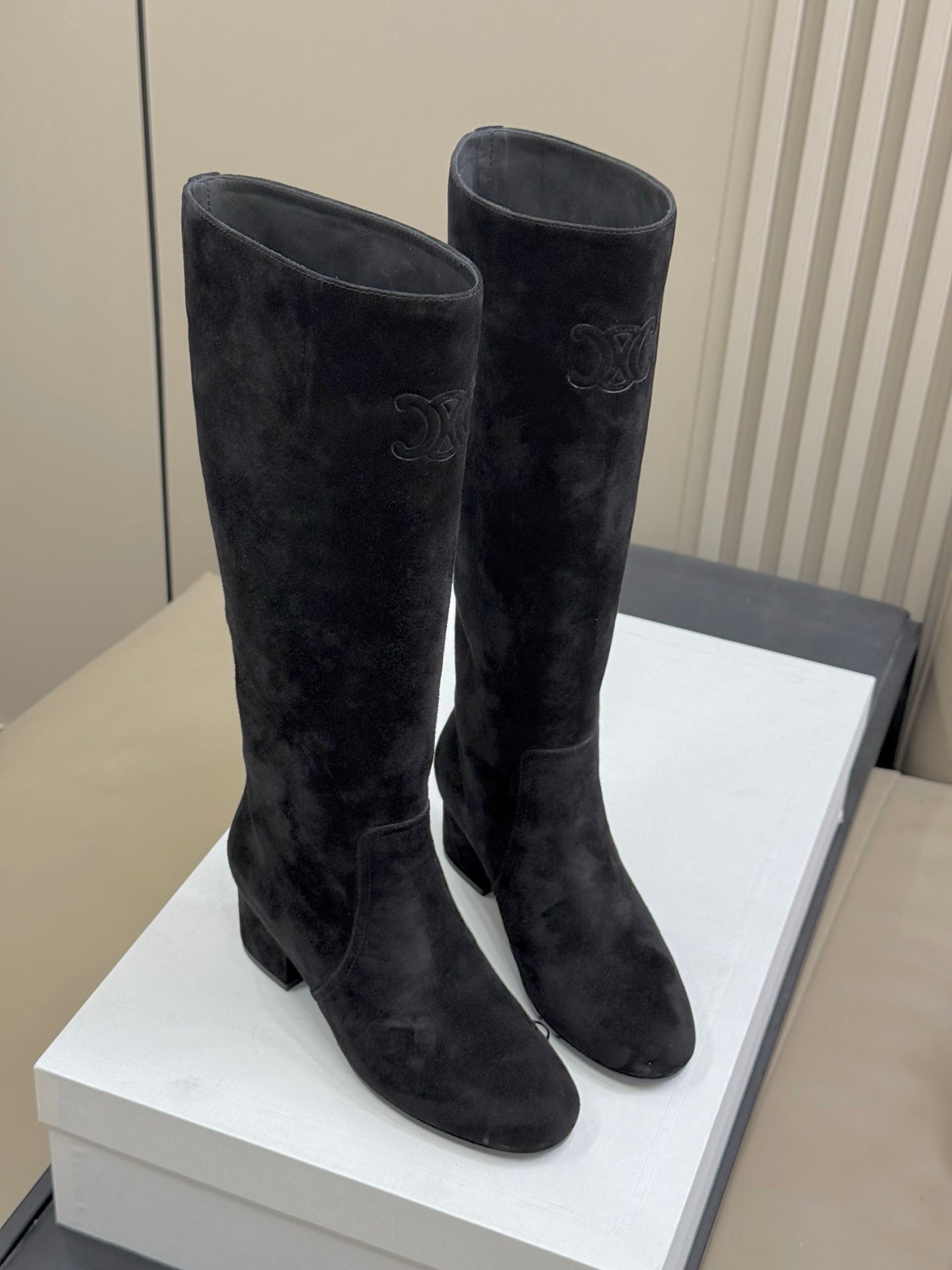 CELINE 26S HIGH-TOP BOOTS IN BLACK SUEDE