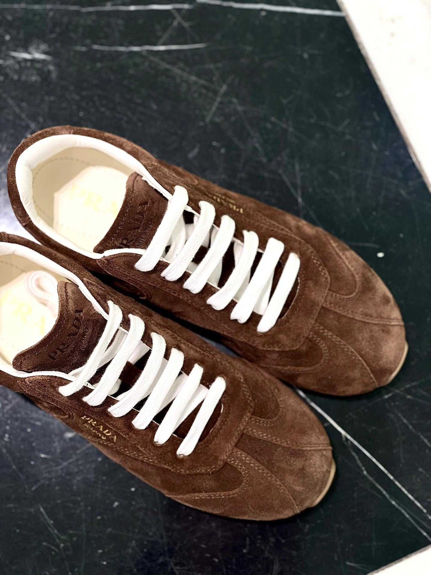 PRADA 25S SNEAKER IN DARK BROWN SUEDE STYLE 6