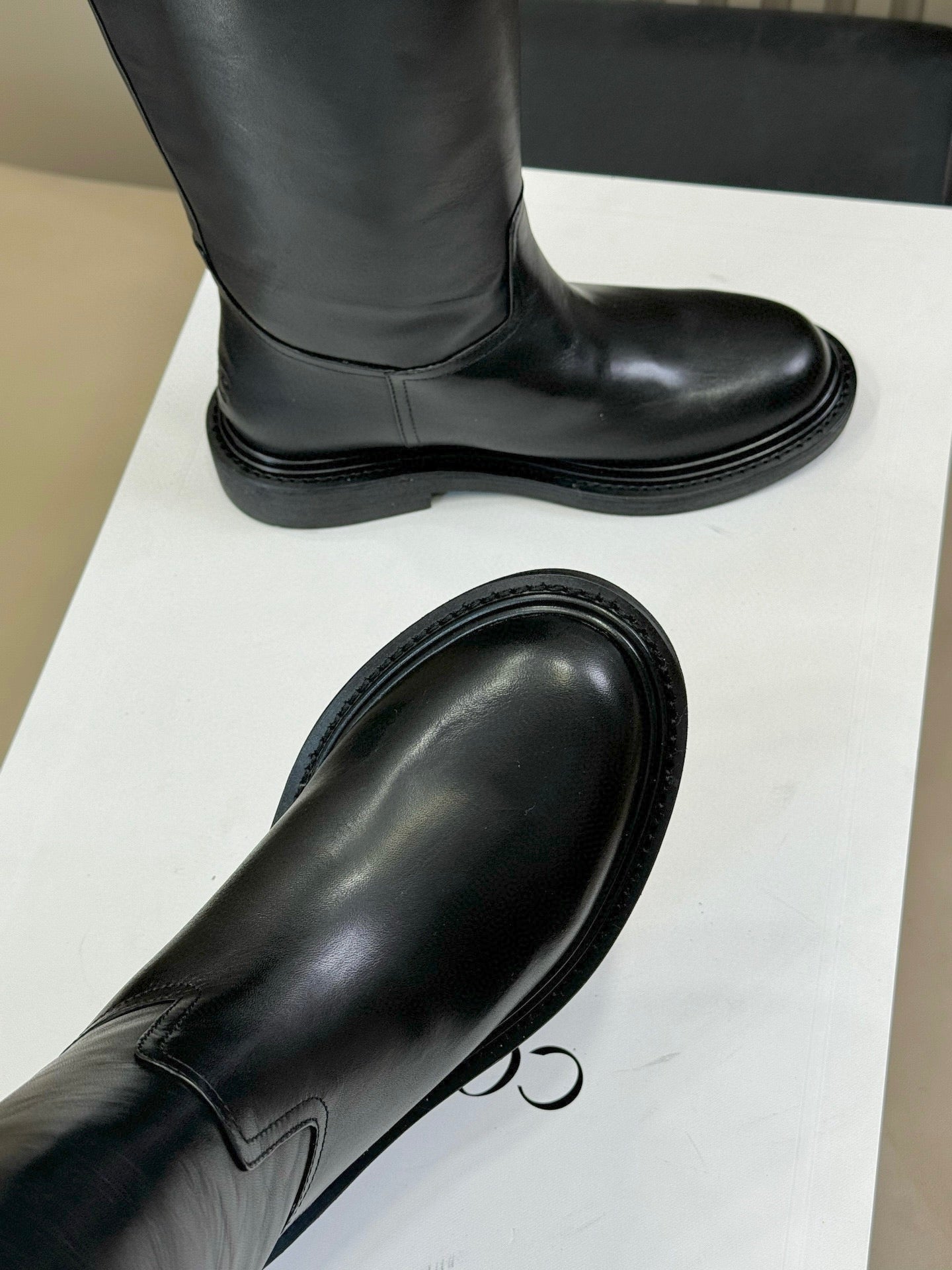 CELINE 26S HIGH-TOP BOOTS IN BLACK CALFSKIN WITH GOLD HARDWARE