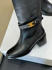 CELINE 26S HIGH-TOP HEELED BOOTS IN BLACK CALFSKIN