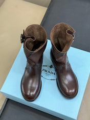 PRADA 25S ANKLE BOOTS IN BROWN CALFSKIN