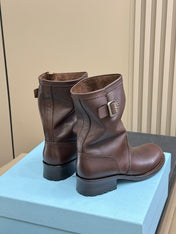 PRADA 25S ANKLE BOOTS IN BROWN CALFSKIN