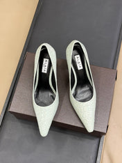 ALAIA 25S POINTY TOE PUMPS 90MM IN CELADON GREEN CALFSKIN