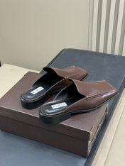 ALAIA 25S SQUARE LOAFER MULES IN BROWN GLOSSY CALFSKIN
