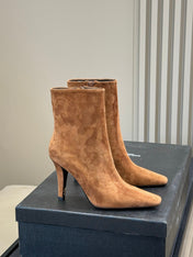 YSL 26S HEELED BOOTS IN LIGHT BROWN SUEDE