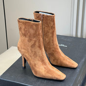 YSL 26S HEELED BOOTS IN LIGHT BROWN SUEDE