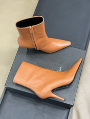 YSL 26S ZIPPERED HEELED BOOTS IN ORANGE BROWN CALFSKIN