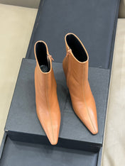 YSL 26S ZIPPERED HEELED BOOTS IN ORANGE BROWN CALFSKIN