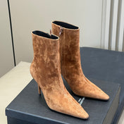 YSL 26S ZIPPERED HEELED BOOTS IN LIGHT BROWN SUEDE