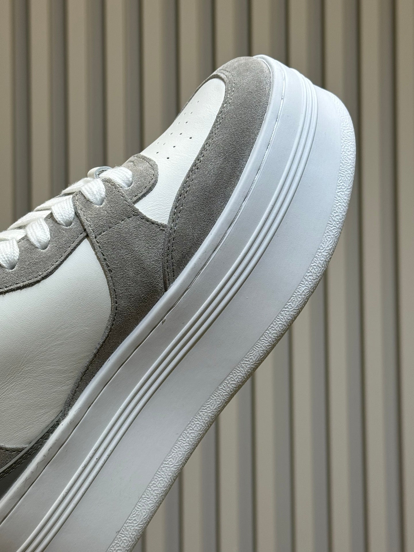 CELINE 26S WEDGE SNEAKERS IN WHITE CALFSKIN AND GREY SUEDE