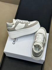CELINE 26S WEDGE SNEAKERS IN WHITE CALFSKIN AND GREY SUEDE