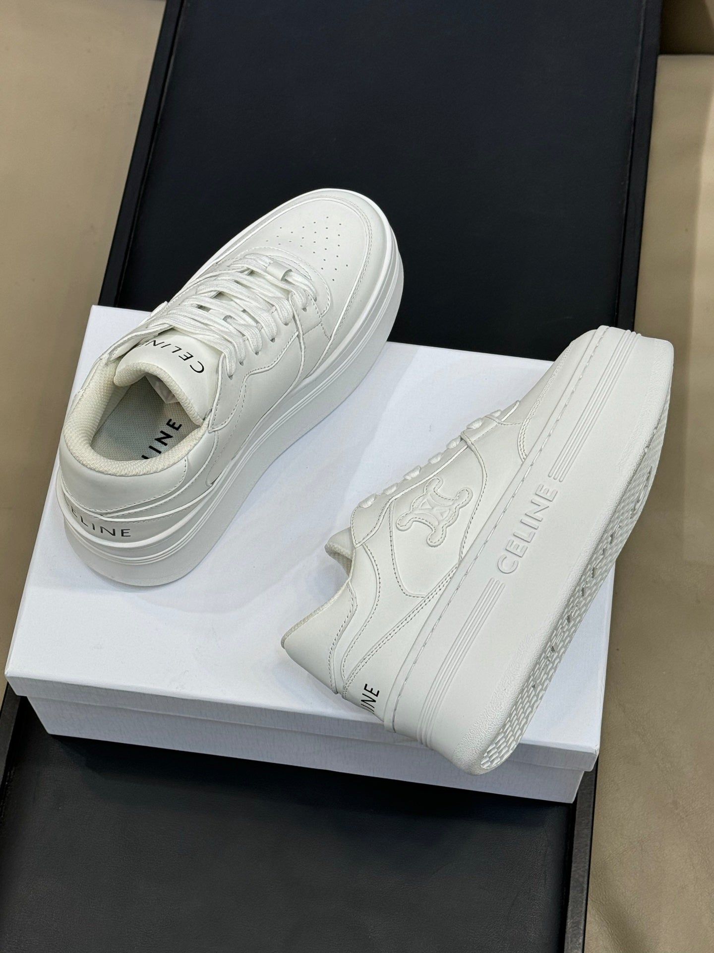 CELINE 26S WEDGE SNEAKERS IN WHITE CALFSKIN
