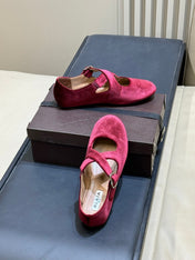 ALAIA 26S MARY JANE BALLET FLATS IN DARK RED VELVET
