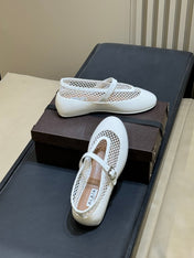 ALAIA 26S MARY JANE BALLET FLATS IN WHITE MESH AND GLOSSY CALFSKIN