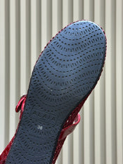 ALAIA 26S MARY JANE BALLET FLATS IN RED MESH AND GLOSSY CALFSKIN