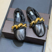 ALAIA 26S KNIT BALLET FLATS IN BLACK LAMBSKIN WITH GOLD HARDWARE