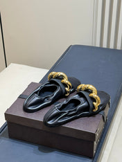 ALAIA 26S KNIT BALLET FLATS IN BLACK LAMBSKIN WITH GOLD HARDWARE