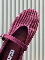 ALAIA 26S KNIT BALLET FLATS IN DARK RED SUEDE