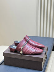 ALAIA 26S PLEATED MULES IN DARK RED LAMBSKIN