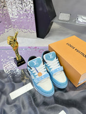 LV 26S TRAINER SNEAKERS IN SKY BLUE WHITE CALFSKIN WITH RHINESTONE