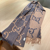 GG JACQUARD PATTERN KNIT SCARF 195 CM WITH TASSELS PIGEON BLUE 403745