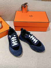 MAINLAND SNEAKER IN NAVY BLUE SUEDE AND BLACK VELVET