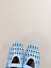 ALAIA HOLLOW BALLET FLAT IN SKY BLUE LAMBSKIN