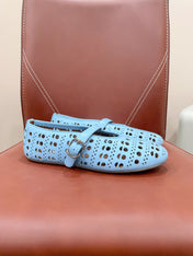 ALAIA HOLLOW BALLET FLAT IN SKY BLUE LAMBSKIN