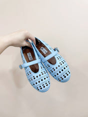 ALAIA HOLLOW BALLET FLAT IN SKY BLUE LAMBSKIN