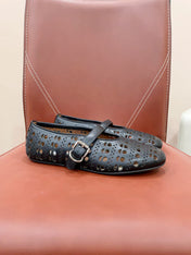 ALAIA HOLLOW BALLET FLAT IN BLACK LAMBSKIN