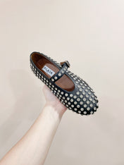ALAIA MARY JANE SHOES IN BLACK LAMBKIN ATTACH RHINSTONES