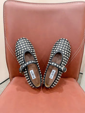 ALAIA MARY JANE SHOES IN BLACK LAMBKIN ATTACH RHINSTONES