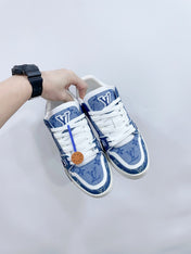 LV TRAINER SNEAKER IN CERULEAN BLUE MONOGRAM DENIM