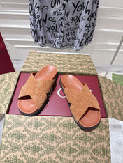 GG SLIDES IN BURNT ORANGE SUEDE WITH EMBOSSED LOGO STYLE 11