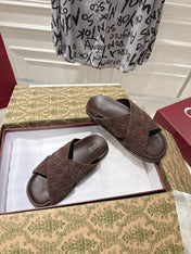 GG SLIDES IN DARK BROWN SUEDE WITH EMBOSSED LOGO STYLE 8