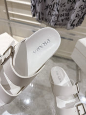 PRADA 26S SLIDES SANDALS IN WHITE CALFSKIN SILVER HARDWARE