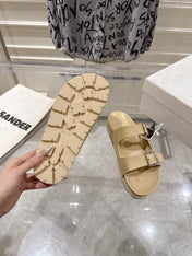 PRADA 26S SLIDES SANDALS IN BEIGE CALFSKIN SILVER HARDWARE