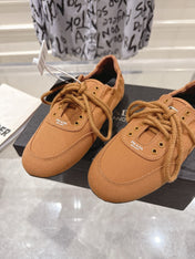 PRADA 26S COLLAPSE SNEAKERS IN CARAMEL BROWN CANVAS