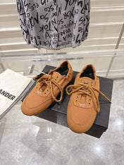 PRADA 26S COLLAPSE SNEAKERS IN CARAMEL BROWN CANVAS
