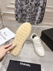 CHANEL 26S LACE UP SNEAKERS IN WHITE CALFSKIN ROUND TOE