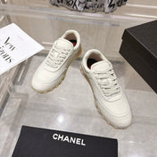 CHANEL 26S LACE UP SNEAKERS IN WHITE CALFSKIN ROUND TOE