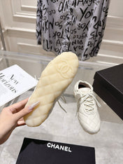 CHANEL 26S LACE UP SNEAKERS IN WHITE LAMBSKIN DIAMOND QUILTING
