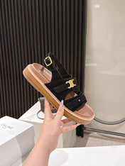 CELINE 25S TIPPI TRIOMPHE SANDAL IN BLACK CALFSKIN SUEDE