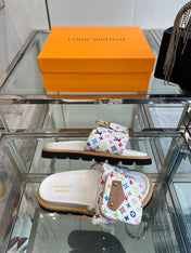 LV x TAKASHI MURAKAMI SLIDES IN MULTICOLOR FABRIC WITH ZIP POCKET STRAP