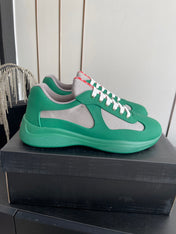 PRADA 26S AMERICA CUP SNEAKERS IN TEAL GREEN SOFT RUBBER AND BIKE FABRIC